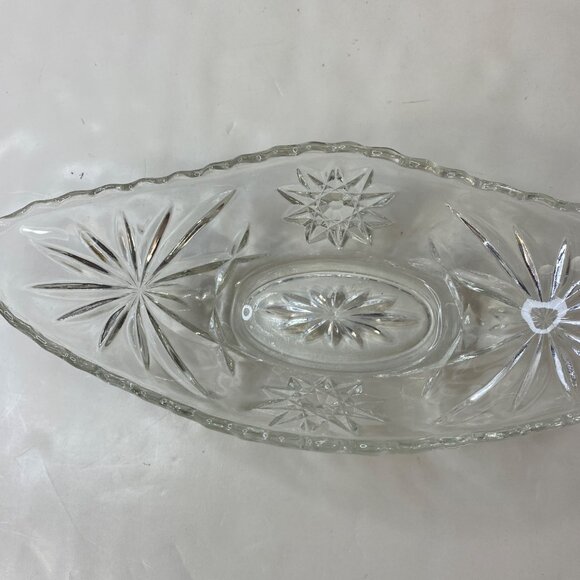 Anchor Hocking Clear Crystal Glass Oval Serving Dish Starburst Pattern Vintage - Picture 3 of 8